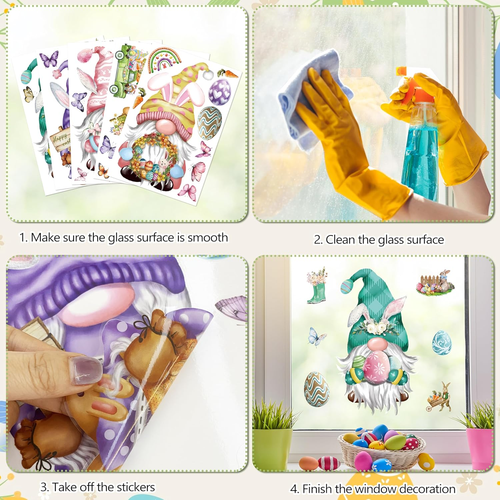 Easter Window Clings 12 Sheets, Spring Easter Gnome Window Decals Stickers, Remo - Picture 4 of 12