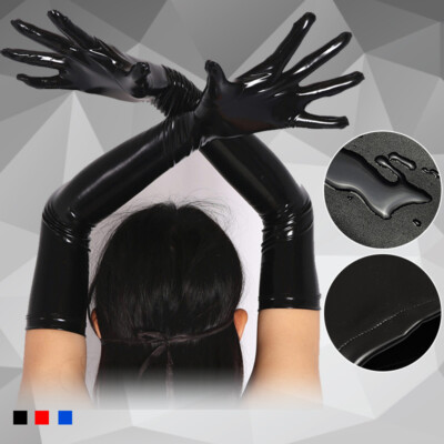 Women Latex Long Gloves Sexy Shiny Faux Leather Evening Club Dance Opera Gloves