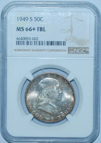 1949 S NGC MS66+FBL Full Bell Lines Franklin Half Dollar Mint Set Toned