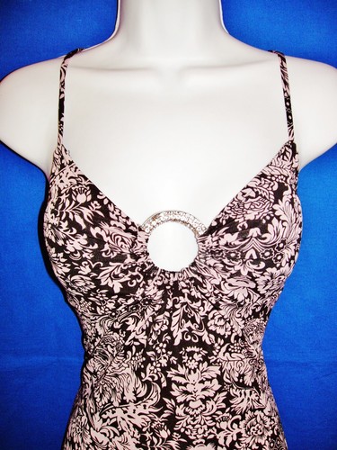 "RARE" LOVE TEASE CRYSTAL RHINESTONE FRONT BUILT-IN-BRA TOP STRETCHY SIZE MEDIUM - Picture 2 of 12