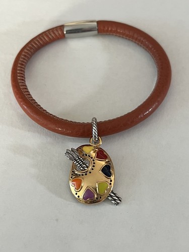 Brighton Woodstock Clay Leather Bracelet + Goldplated Charm Painter Palette Art