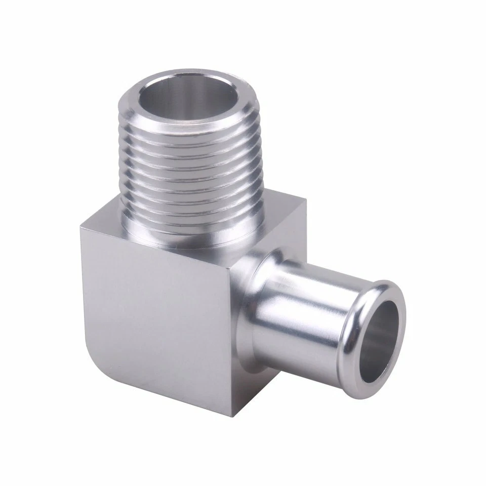 Manguera de calentador de aluminio cromado 90 grados 1/2" NPT a 5/8" barra para SBC BBC Foto 4 de 4