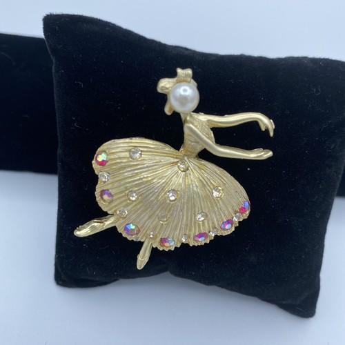 Broche Bailarina Vintage Tono Dorado Metal Multicolor Cristales 2 Pulgadas Multicol - Imagen 7 de 10