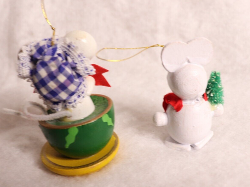 2 Vintage Weihnachtsmäuse Holz Ornamente - Bild 4 von 7