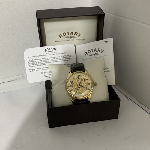 Rotary Men's Automatic Skeleton Gold Platted Black Leather Strap WatchGS02519/09 - Picture 12 of 12