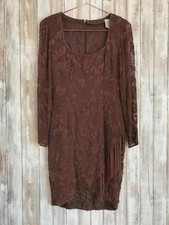 STUNNER Vintage 1980s Bronze Beaded Fringe Gatsby Wiggle Wrap Dress 6 S M