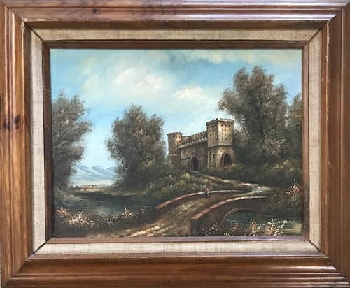 VINTAGE B.MORGAN PAINTING-LANDSCAPE/FORT - Picture 1 of 5