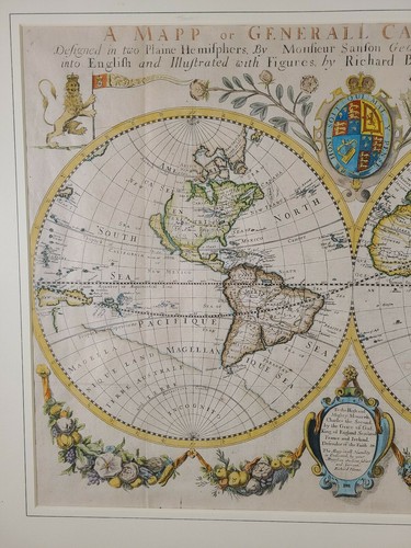 Antique Richard Blome Colored World Map Hemisphere 17th Century English RARE - Picture 3 of 12