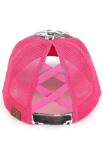 C.C Damen-Baseballmütze weich Kuh-Druck Netzrücken überkreuzter Pferdeschwanz unordentlich Dutt - Bild 13 von 17