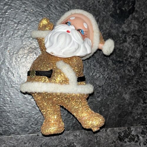 Vtg Dancing Santa Gold Glitter Plastic Ornament  Pipe Cleaner Blow Mold 4” - Picture 1 of 9