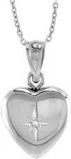 1/2Inch Sterling Silver diamond Heart Locket for Photo with/out Chain 16-24 inch