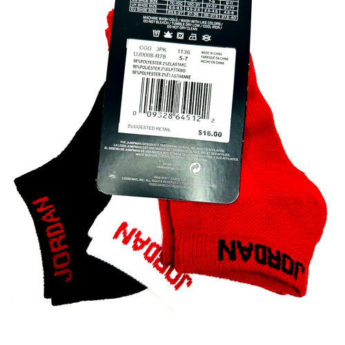 Nike Kids Air Jordan JUMPMAN 3 PARES Calcetines Crew Negro/Blanco/Rojo Zapatos Talla 10C 3Años - Imagen 14 de 14