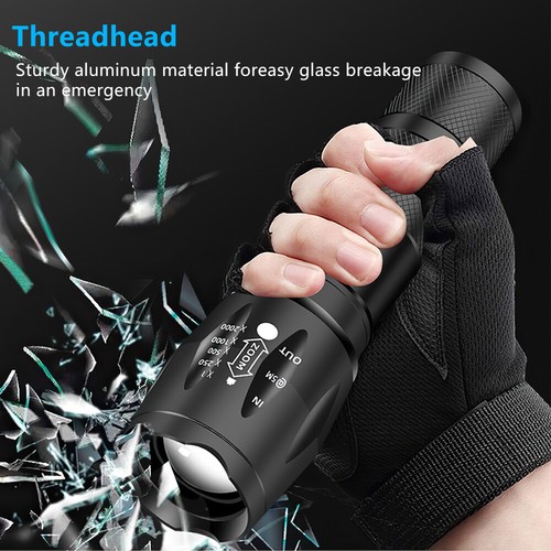 Super-Bright 90000LM Light LED Tactical Flashlight 5 Modes Zoomable Lamp Torch - Picture 9 of 11