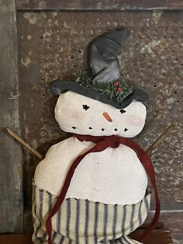 Grubby Primitive Christmas SNOWMAN w Pillow Ticking Pants Artist Signed OOAK 20" - Picture 2 of 5