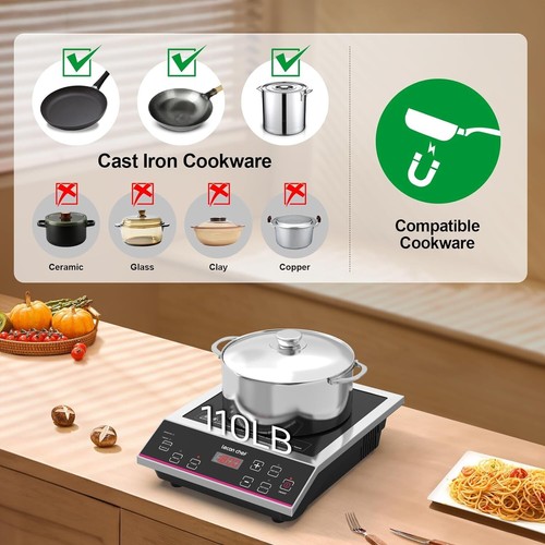 Induction Cooktop 1800W Stove Burner Cooker Portable Commercial Countertop - Picture 3 of 6