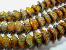 12 beads - Sunflower Gold Travertine Czech Glass 3 petal Flower Beads 10mm