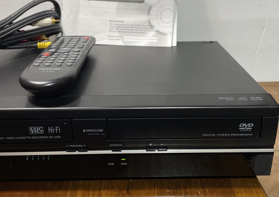 Toshiba DVD/VCR Combo VHS Recorder Player SDV296 Remote Manuals Tested