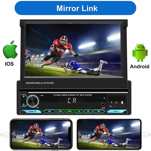 Single 1DIN 7" Flip Out Car Stereo CarPlay FM Radio Touch Screen MP5 Player+CAM - Picture 6 of 15