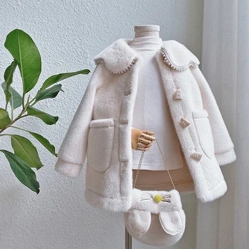 Kids Girls Jackets Autumn Winter Warm Faux Fur Coat Plush Outwear Clothing - Picture 10 of 17