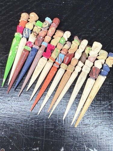 Vintage Hand Carved Cocktail Picks LOT OF 14 Picks - Picture 7 of 8