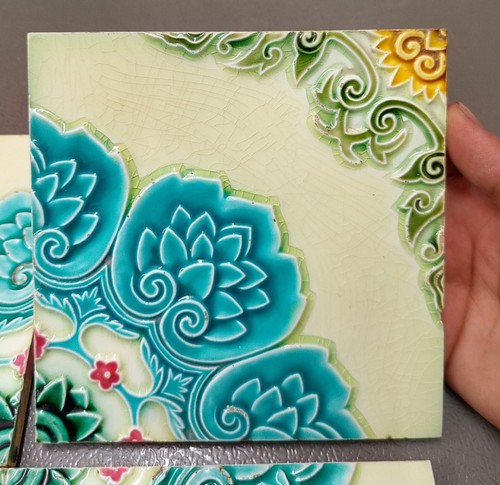 Rare Vintage 4 Pcs Beautiful Flowers Design Manjolica Tiles DK Made In Japan. - Picture 17 of 24