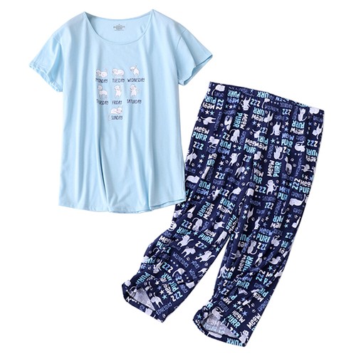 Women's Capri Cartoon Cute Pajama Set Short Sleeve Pants Pjs 2 Piece Sleepwear - Bild 67 von 82