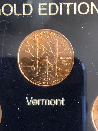 2001 50 States Commemorative Quarters - Gold Edition - New York, NC, RI, VT, KEN - Picture 2 of 6