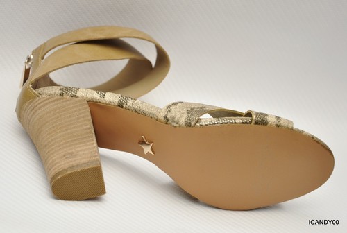 New Betsey Johnson BAZAR Open Toe Ankle Strap Pump Heel Sandal ~Tan/Snake *8.5 - Picture 7 of 7
