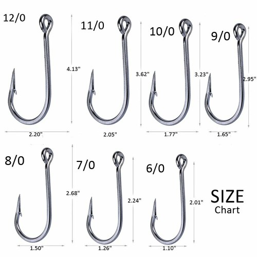 10pcs Stainless Steel Fishing Hooks Long Shank Big Game Saltwater Tuna Hooks - Picture 2 of 6