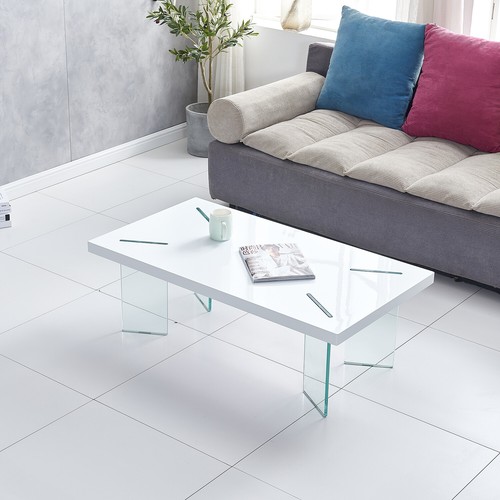 Tempered Glass Coffee Table with Glass Legs Modern Small Coffees Table for Livin - Picture 9 of 9