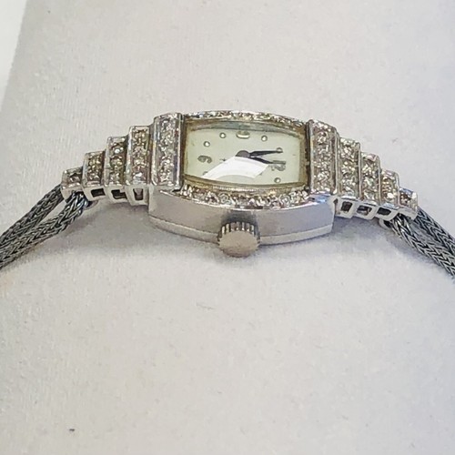 50s Hamilton 14k White Gold Ladies Cocktail Watch 0.20ctw Diamond Staircase RUNS - Picture 17 of 18