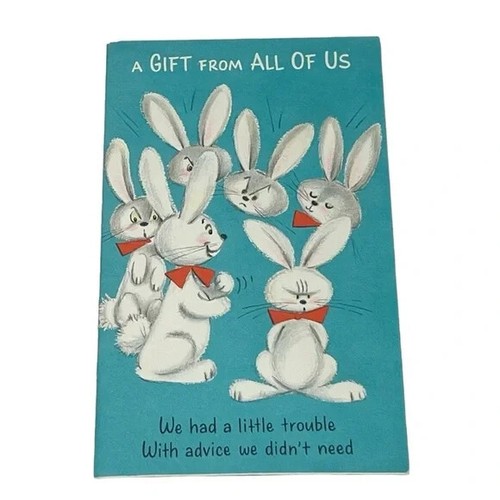 Hallmark A Gift From All Of Us Bunny Rabbits Vintage Thank You Card