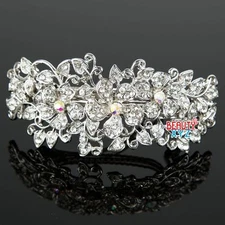 New Woman's Flower silver plated metal rhinestone wedding hair clip Barrette