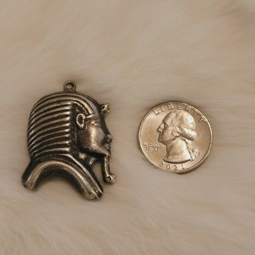 Vintage Ägyptischer Pharaokopf Anhänger silberfarben Metall strukturiert groß 6137 - Bild 5 von 7