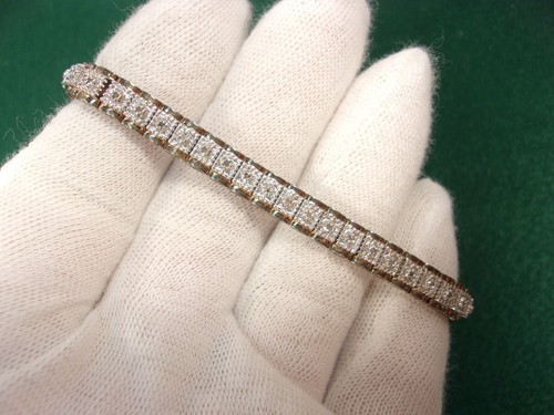 FABULOUS LADY'S YELLOW GOLD PLATED STERLING SILVER & 48 DIAMOND TENNIS BRACELET - Picture 12 of 20