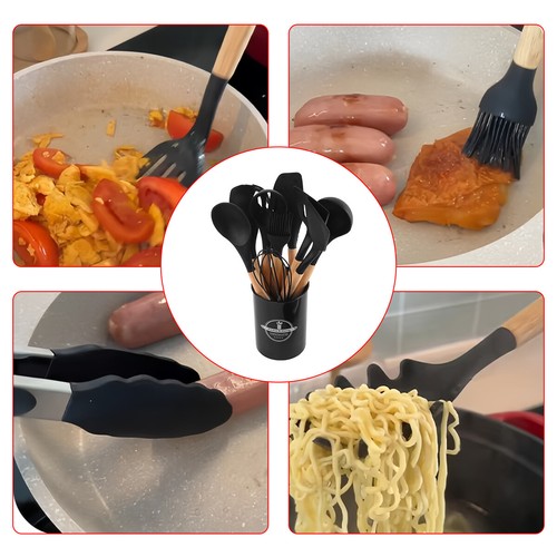 Küchenutensilien Set Holz Silikon Koch Besteck Löffel Helfer [12teilig] - Bild 6 von 9