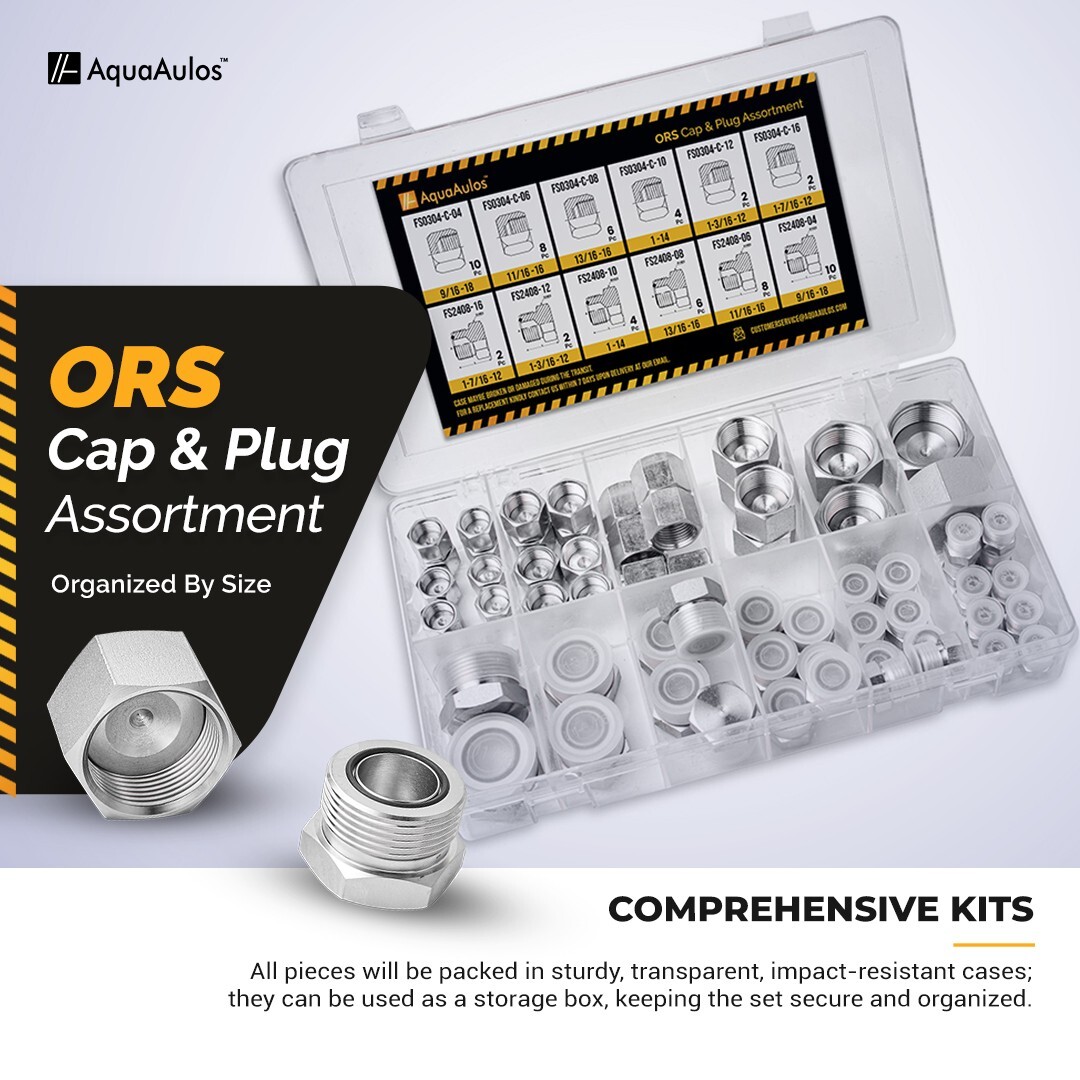 64 Pcs. ORFS Cap & Plug Assortment Kit, Seal Adapter Set for Hydraulic