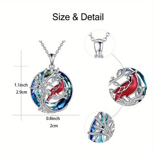 Kardinal roter Vogel Lebensbaum runder Anhänger Halskette Denkmal Engel in der Nähe - Bild 5 von 6