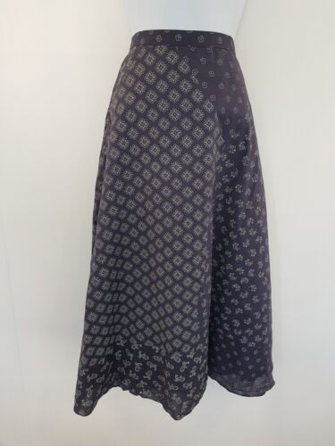 Vintage Rock Baumwolle blau Blumen gefüttert lang Maxi Retro Bauern Gr. 16 Sommer