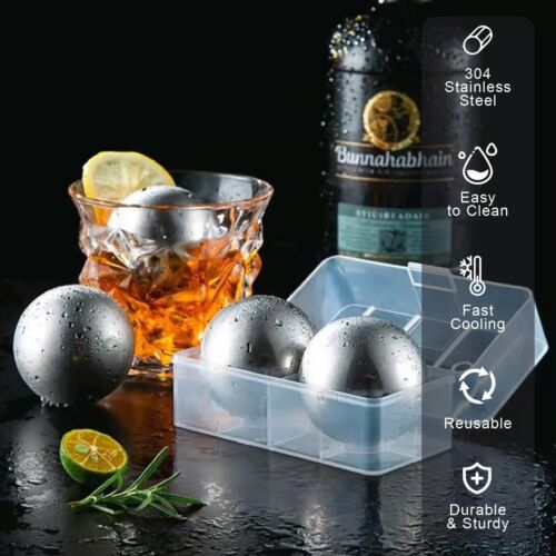 Confezione 2 Palline Whisky XLarge Acciaio Inox Riutilizzabili Metallo Cubetti Ghiaccio Palline Ghiaccio - Foto 2 di 6