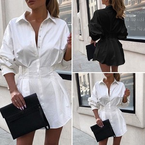 Women-Puff-Sleeve-Loose-Mini-Dress-Shirt-Ladies-Boyfriends-Long-Top-Blouse-Tunic