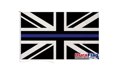 UNION JACK DÜNNE BLAUE LINIE POLIZEI LEBT DURABLAG 150 cm x 90 cm FLAGGE SEIL & KIPPBAR