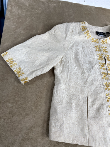 Added Dimensions Catherines Blazer 1X Ivory Gold Pearls Beaded Metallic Formal - Picture 7 of 23