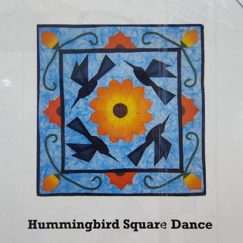 Hummingbird Square Dance Cute Bird Blue Orange Animal Quilt Template 22" x 22" - Picture 8 of 24