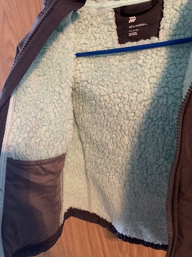 Girls XS 4/5 All In Motion Faux Fur Lined Tull Zip Softshell Jacket Gray & Teal - Picture 5 of 6