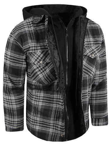 Karierte Flanell Hoodie Jacke voll gesteppt Herren Hemd Reißverschluss Brustwärmer 4 Taschen - Bild 20 von 55