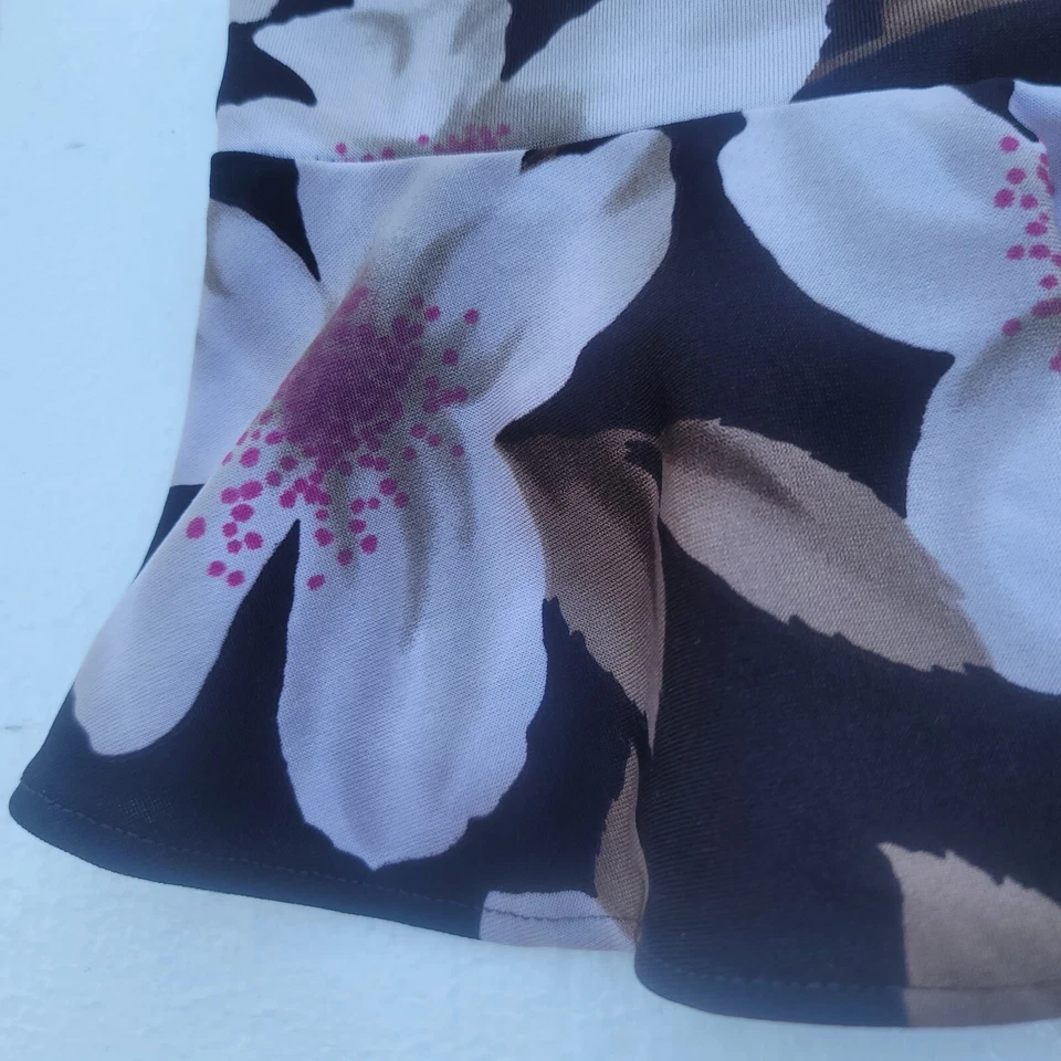 Falda floral elástica marrón y blanca Tapemeasure para mujer volantes cintura elástica M Foto 3 de 4