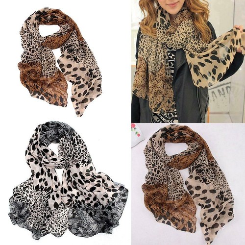 Damen Frauen Leopardenmuster Weich Chiffon Schal Halstuch Schal Lang 150*48 - Bild 10 von 14