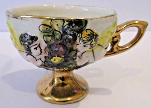 VINTAGE Capodimonte Footed Demitasse Tea Cup Saucer Set - Gilded Putti Cherubs - Picture 14 of 23