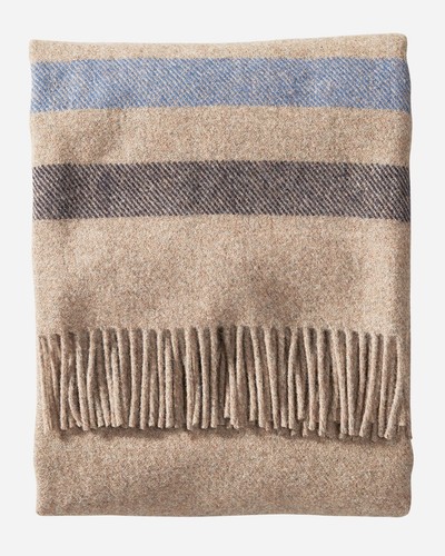 NWT Pendleton Throw Blanket Eco-Wise Wool Easy Care Fawn Stripe w/Fringe 54”x60” - Picture 9 of 14